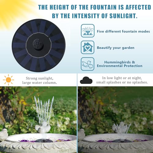 6.3" Solar Bird Bath Fountain Pump 7V 1.4W Floating Fountain | 5 Spray Nozzles, Removable Filter Box, Quick Sun-Powered Start, Cleaner Water Flow, Fits Bird Baths & Ponds - color: Black-1