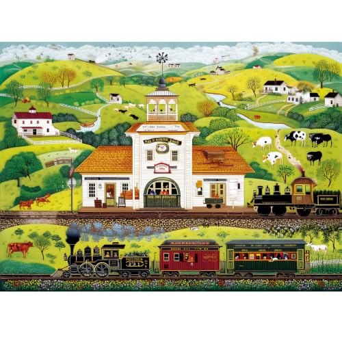 500 Piece Puzzle for Adults,Country Train Station Vintage Hillside Puzzle | Farm Animal Landscape Jigsaw Puzzle 500 Pieces,Great Fit Dust-Free,1:1 Poster,Fun Family Game Home Decor Gift 20.5x15 i - color: Railway