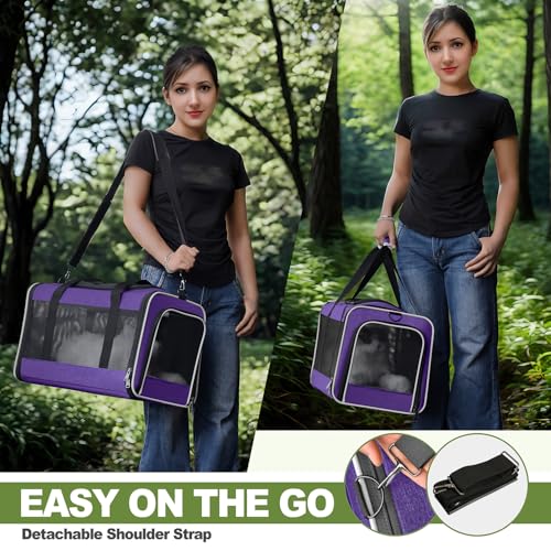 GAPZER Pet Carrier for Cat 18x11x11 Inch, Top Load Small Dog Car Ride Crate | 4-Sided-Ventilated Kitten Carry Purse, Soft Portable Pomeranian Cloth Kennel in Cabin, Kitty Taxi Bag FAA Complaint Car Seat - color: Purple