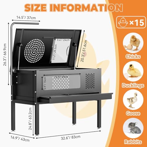 HAYOHRT Chicken Brooder Box - Stand-Up Brooder Pen for Chick Brooder with Lamp Stand & Removable Collection Tray Accommodates Up to 15 Chicks Ideal for Chickens Ducks Quails, No Lamp - size: 32.6 x16.9 x24.8''