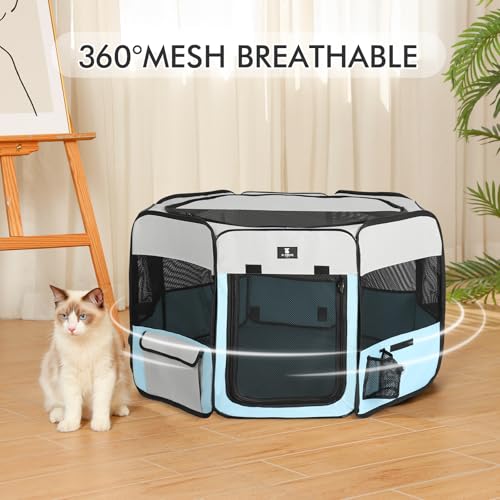 X-ZONE PET Dog Playpen Portable Pet Play Pens for Puppies, Cat, Rabbit, Chicks, Foldable Exercise Play Tent Kennel Crate, Indoor/Outdoor Travel Camping Blue Large - color: Blue, size: Large