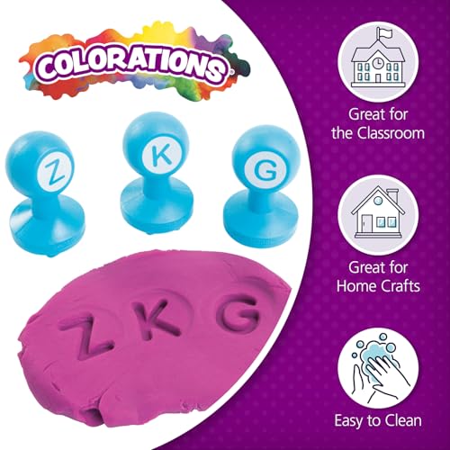 Colorations Alphabet Dough Stampers, 26 Uppercase Letter Stamps | For Toddlers & Preschoolers, Learn ABCs & Spelling, Play Dough Creative Play for Classrooms, Daycare, School & Homeschool