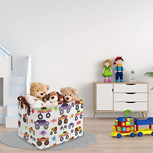 Rectangular storage Basket with Handles Basket,Cute Pattern Storage Bin,Kids Toy Bin Foldable Nursery Laundry Basket for Kids(Racing car) - color: Racing car