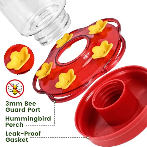 2 Pack Plastic Hummingbird Feeders for Outdoors Hanging Ant and Bee Proof,15 Ounces Red Hummingbird Feeder with 5 Feeding Ports and Perches, Built-in Ant Moat, Outside Garden Décor (Plastic, 2)