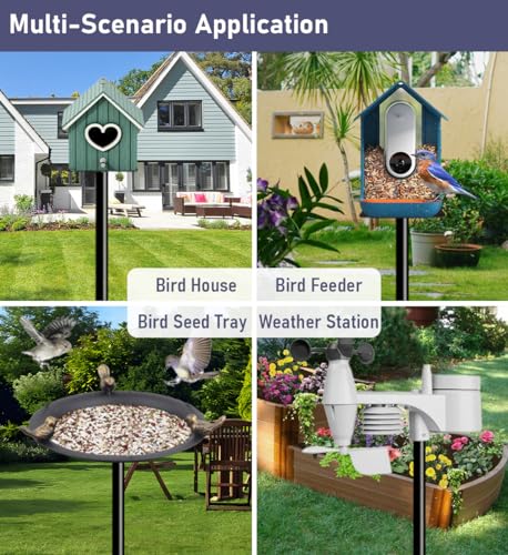 75 Inch Smart Bird Feeder Pole with 5-Prong Base, Adjustable Bird House Pole Mount Kit for Outdoors, Heavy Duty Feeder Stand for Wild Birds Watching, Black - size: 75 INCH