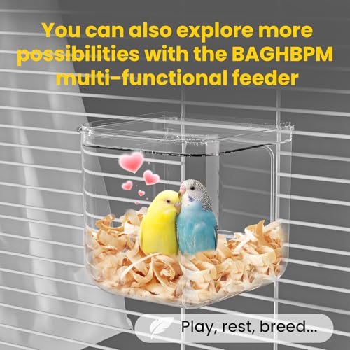 No Mess Automatic Bird Feeder,Multifunctional Parrot Seed Feeders,Transparent Seed Food Container,Bird Cage Accessories for Canaries Budgies Lovebirds Conures Cockatiels