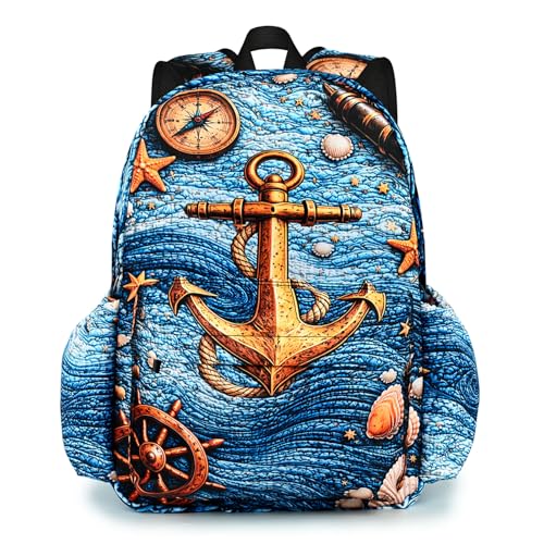Nautical Kids Backpack School Backpack Teens Bookbag for Girls Boys Hiking Camping Travel Sports - color: Nautical