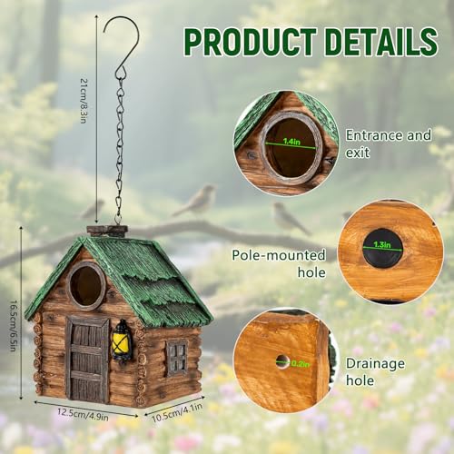 Rustic Hanging Bird House for Outside, Waterproof Resin Bluebird Nest Box | Ideal Nesting Shelter for Bluebird, Robin, Sparrow and Other Small Wild Birds, Backyard Landscape Decoration
