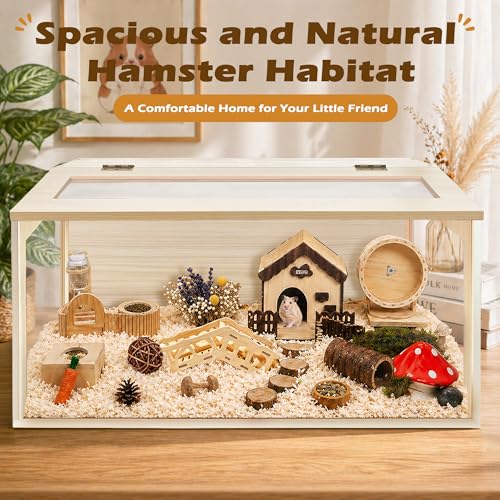 PROLEE Hamster Cage with Chewproof Wood Top, Guinea Pig Cages, Hamster Habitat with Clear Acrylic Sheets Solid Built, Small Animal Cage (Oak, 40X19.5X19.5 inch) - color: Oak, size: 40.0"L x 19.5"W x 19.5"H