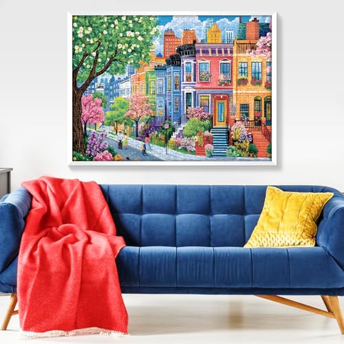 500 Pieces Puzzles for Adults, Spring Puzzle for Adults Elderly, Colorful Street Jigsaw Puzzle, Recycled Paper Puzzle 500 Pieces, Family Activity Game Nights Gifts 20.5x15 in | Recycled Paper Puzzle 500 Pieces, Family Activity, Game Nights Gifts, 20.5x15