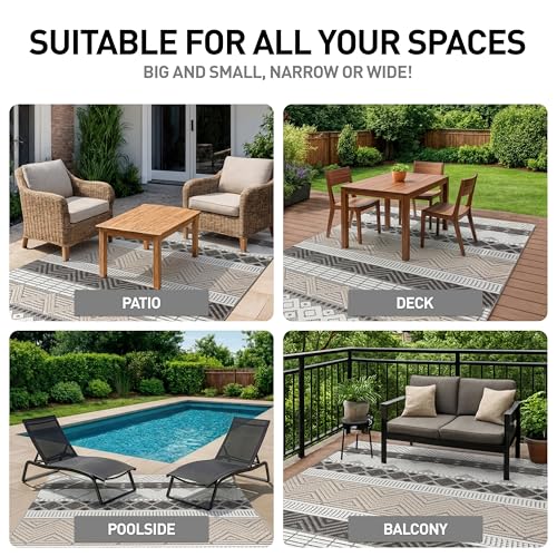 Rugshop Marbella Indoor/Outdoor Boho Patio Area Rug Gray 4' x 6' | Rectangular, Size 4' x 6', Deck, Porch, Balcony, Backyard, Garden, Poolside, Sunroom, Outdoor Living, Weatherproof - color: Grey, size: 4' x 6' (Rectangular)