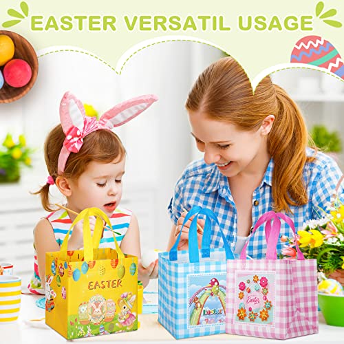 Sanwuta 24 Pcs Easter Gift Bags with Handles, Reusable Non-Woven Easter Goodie Bags Bulk, Bunny Egg Hunt Treat Baskets for Shopping Party Favor Supplies