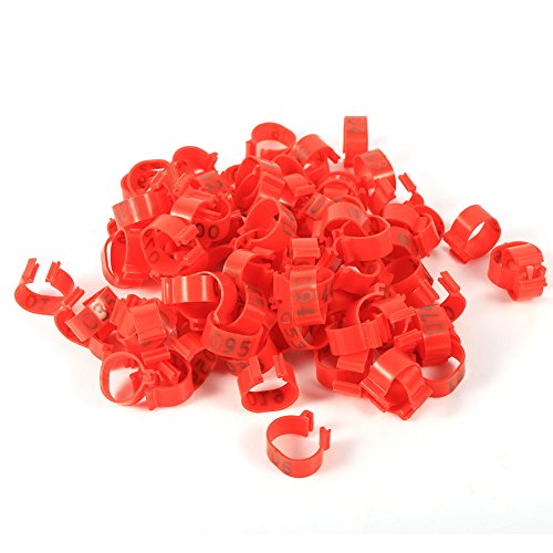 Maxmartt 100Pcs Chicken Leg Bands Numbered 1-100 Chicken Identification Band 16mm Poultry Goose Ducks Leg Bands Plastic Chicken Bands Tags Poultry Rings (Red)