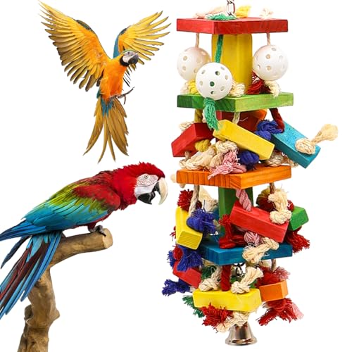 Bird Toys for Parrots, Parakeet Toys Natural Woode Parrot Toy for Large Medium Parrots Bird Shredding Chew Toy for Macaw, Cockatoos, Cockatiels,Budgie - color: Rope