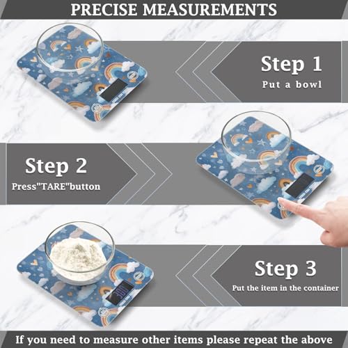 Food Scale Kitchen Scale Food Weight Scales Digital Weight Grams and Ounces Small Electronic Food Scale for Baking Cooking Blue Cute Rainbow Hearts Clouds Stars - color: Blue Cute Rainbow Hearts Clouds Stars