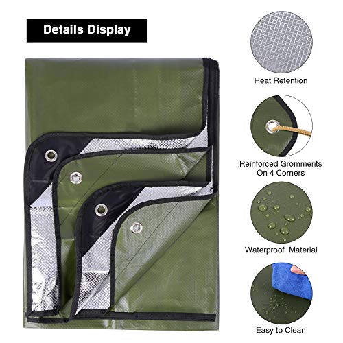 Insulated Tarp, Multipurpose Emergency Thermal Tarps, Waterproof All Weather Heavy Duty Heat Reflective Survival Blanket for Camping Hiking, Green - color: Green 83''x59''