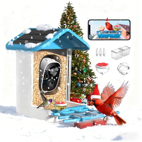Smart Bird Feeder with Camera,2K HD Video, AI Identify Birds Species Solar Powered,Auto Capture Videos & Notify of Birds Arrival,Bird House for Birdwatching,Gift for Parents,BirdLovers
