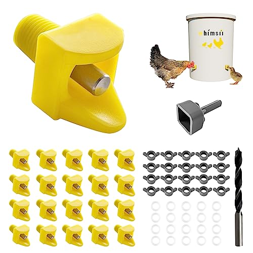 Chicken Waterer Nipples, Horizontal Side Mount, Anti-Leak Automatic Water System for Poultry, Suitable for Chickens, Duck, Quail, Pack of 20, Includes Drill Bit & Installation Tool