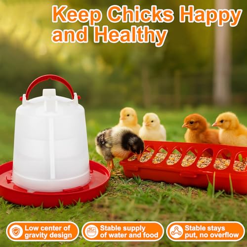 12 Pcs Chick Waterer and Feeder Kit 12-Hole Flip-top Chicken Feeders 1 L Chicken Water Dispenser 1.5 L Hanging Waterer & Feed Scoop Chick Starter Kit for Poultry Brooder