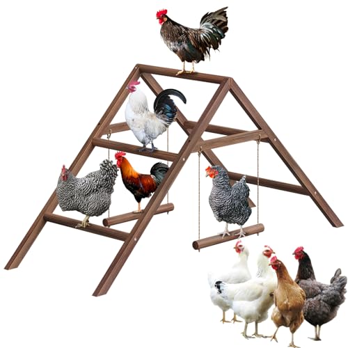 Pine Wood Chicken Perch with 2 Swings & Ladder, Multi-Level Chicken Roosting Bars for Backyard Coop, Roosting Bars for 10–12 Chickens, Easy to Assemble & Clean