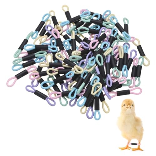 M METERXITY 100-Pack Adjustable Chick Leg Bands, 1.38" x 0.2" Polyester Chicken Leg Brace for Chicks/Ducks/Birds [Mixing 5 Colors - A] Poultry Leg Bands - color: Pink/Purple/Yellow/Blue/Green