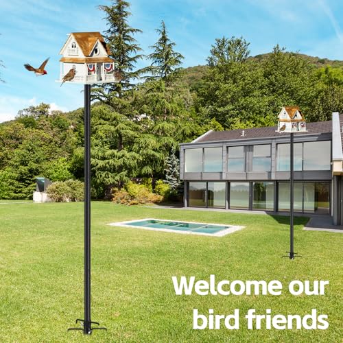 Bird House Pole, 60 Inch Bird Feeder House Pole Stand for Outdoors Heavy Duty Outside Buddy Accessories with 5-Pronged Base, Matte Black, 2 Pack - size: 60"