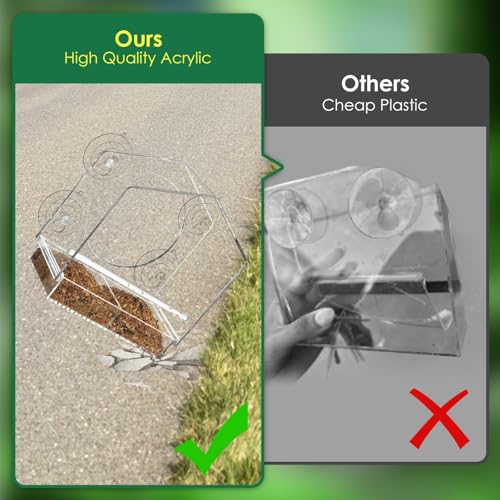 Window Bird Feeder with Strong Suction Cups - Slide-Out Tray | House shaped clear acrylic, 2.36" large suction cups, bird feeder for window viewing, relaxing cat TV gift for moms - color: Clear