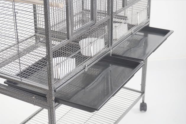 1F/2F/3F Stackable Center Divided Breeder Breeding Bird Flight Double Rolling Cage for Aviaries Canaries Cockatiels Lovebirds Finches Budgies Small Parrots. (Black Vein, 1F) - color: Black Vein