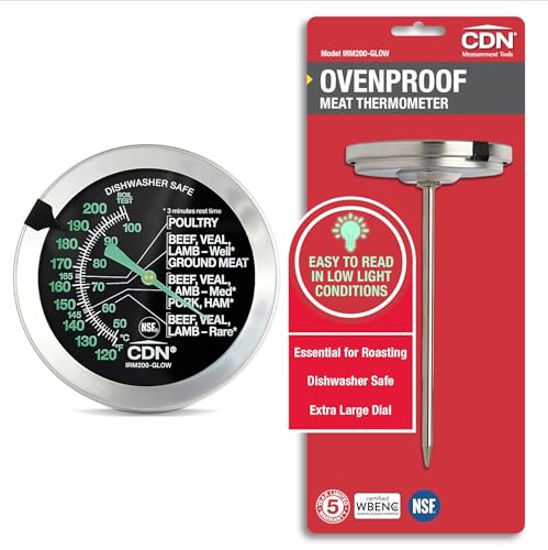 CDN Ovenproof Meat Thermometer – Glow Dial | ProAccurate® | 2" Easy-Read Dial | Waterproof, Recalibratable | For Oven Roasting, Poultry, Beef, BBQ | IRM200-GLOW - size: 2" Dial - Black