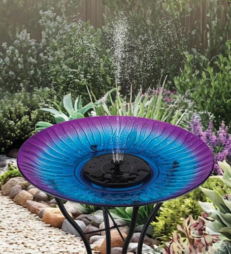 Regal Art & Gift Glass Bird Bath with Metal Stand, Outdoor Garden Decor | Purple, 18 in Bowl, Metal & Glass, Solar Fountain Pump, Easy to Fill, Weather-Resistant Decor for Patio, Porch & Garden - color: Purple