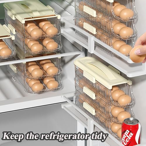 Egg Holder for Fridge, Clear, 1 Row-2 Tiers | Automatic Rolling, Stackable, Removable Inner Tray, Dispenser Organizer - size: 1 Row-2 Tiers