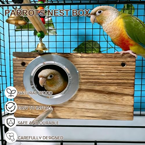 kathson Parakeet Nesting Box,Wooden Budgie Breeding Mating Boxes,Parrots Nest House Hut for Cage,Bird Nesting Box for Lovebirds,Conure,Canary,Finch and Small Medium Birds, M - size: M: 9.84*5.11*5.11inch