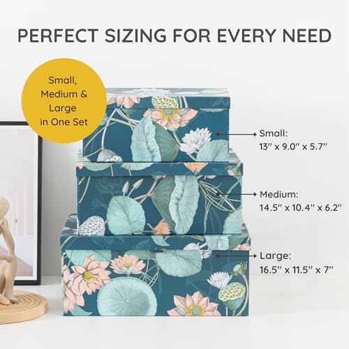 Soul & Lane - Enchanted Garden Decorative Storage Boxes with Lids, Set of 3 | Large Nesting Paperboard Storage Boxes for Keepsakes and Photos, Bold Dark Floral Containers for Home Decor - color: Enchanted Garden