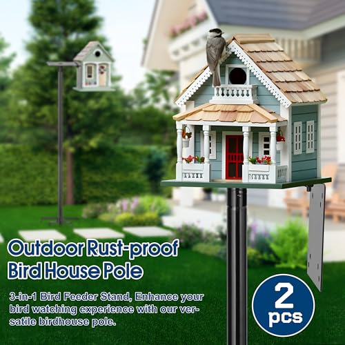 Ottsuls 2 Pack 109 Inch Heavy Duty Bird Feeder Pole Kit for Wild Birds, with 5-Prong Base Feeding Station, Adjustable Birdhouse Stand - size: 109 IN-2Pack