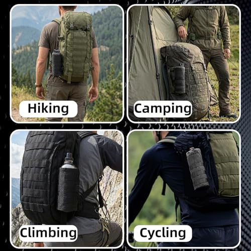 Tactical Water Bottle Pouch, Anti-Swing, MOLLE Belt Loop, 18-25oz | 3-Way Attach: MOLLE, Belt & D-Ring | 1000D Nylon | Mesh Drain Bottom | For Hiking, Hunting, Camping - color: Black