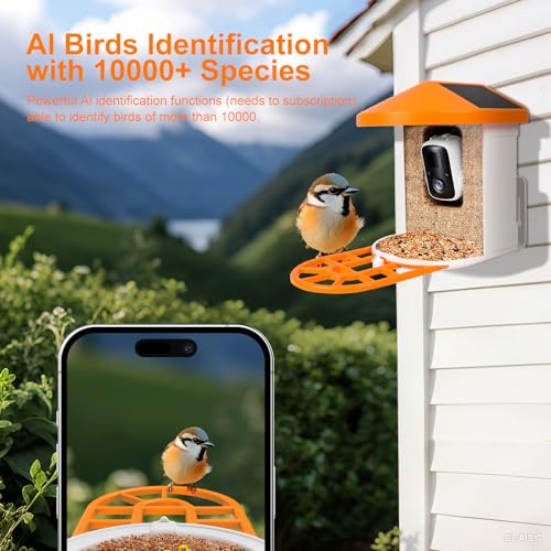 5W Solar Powered Bird Feeder with Camera - Smart Birdfeeder with 64GB SD Card, 2K Live View, AI Identification, Weatherproof Outdoor Bird Feeder for Backyard, Night Vision & Auto Capture
