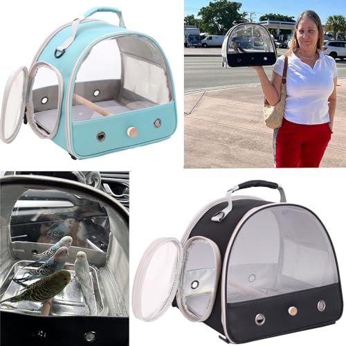 Bird Carrier, Portable Small Bird Parrot Parakeet Carrier with Standing Perch and Soft Mat, Side Access Window Collapsible (Black, Mesh Windows) - color: Black