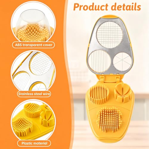 3 in 1 Boiled Egg Slicer, 3 Slice Modes Chopper Cutter with Brush, Manual Egg Slicer Steel Wire Dicer for Hard Boiled Eggs, Kitchen Gadget for Soft Fruit Butter, Labor Saving (Yellow) - color: Yellow