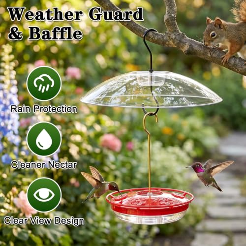 Hummingbird Feeder with Rainproof Dome, 16oz Nectar Feeder 11.8" Rain Guard Weatherproof Ant Moat Easy Fill & Clean Hanging Leak-Proof BPA-Free - size: 1 Pack with Rain Dome