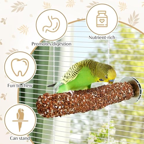 PINVNBY 2 PCS Natural Bird Perches Calcium Mineral Parakeet Chewing Toy Sticks Parrot Beak Grinding Stone Cage Accessories for Small Medium Budgie Cockatiel Conure Lovebird