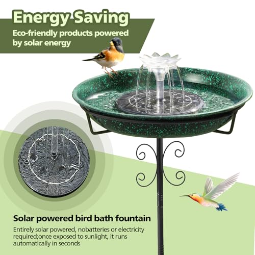 Solar Fountain Bird Bath for Outside Garden Decor,All Metal Hummingbird Bath & Crow Feeder with 5-Prong Base,Standing Bird Feeder for Backyard Birding & Wildlife,Copper Green