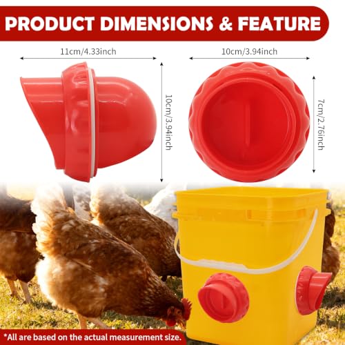 Chicken Feeder No Waste 8 Ports DIY Automatic Poultry Feeder with 8 Covers and 1 Hole Saw,Rainproof Rat-Proof Gravity Chicken Feeder Kit for Buckets,Bins,Barrels,Troughs - color: Red