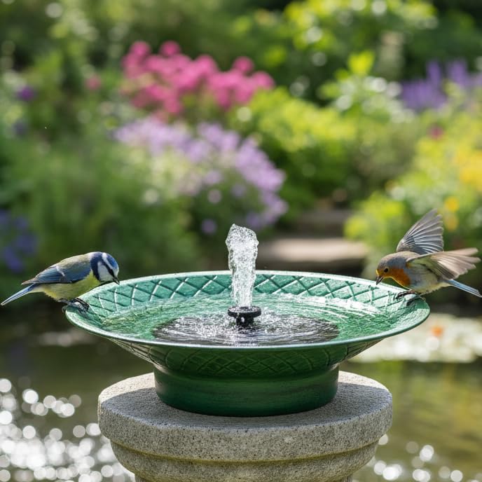 12.6" Bird Bath for Outside, Solar Bird Bath Fountains, Bird Bath Bowl Outdoor, Solar Powered Bird Baths for Garden Patio Decor (Green) - color: Green