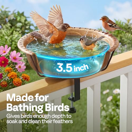 VIVOHOME Deck-Mounted Bird Bath with Adjustable Metal Clamp, Copper | Weather-Resistant ABS, 1.45-Gallon Capacity, for Railing/Fence/Balcony, Bird-Friendly, Easy to Clean - color: Copper, size: Birdbath Only