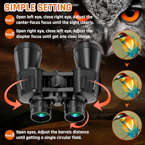 20x50 High Power Binoculars for Adults with Low Light Night Vision | Military Compact HD Professional/Daily Waterproof Binoculars for Bird Watching/Traveling/Outdoor - size: 20x50