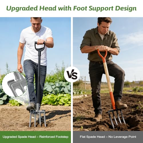Gardening Pitchfork, 4-Tine Garden Fork 47” Heavy Duty Digging Manure Forks for Mulch Spreading Loosening Hay Potato Digging Composting Transplanting Aeration Farm Garden