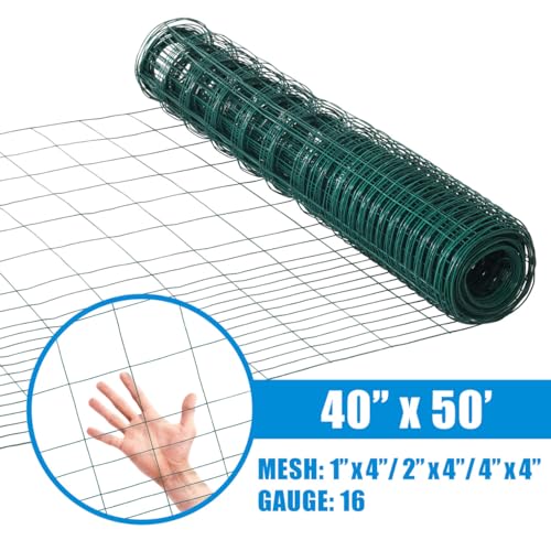 Fencer Wire Green Vinyl Coated 16 Gauge Rabbit Guard Fence, Poultry Outdoor Fencing Barrier Wire Roll for Garden Yard, Protecting Against Rabbits, and Other Small Animals Damage (40 in. x 50 ft.) - size: 40 in. x 50 ft., style: Green Vinyl Coated