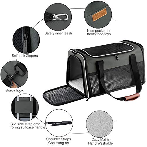 Cat Carrier - Portable Foldable Dog Pet Carrier, Soft-Sided Pet Bag up to 22 Lbs, Airline Approved Travel Puppy Carrier - color: Brown, size: 19.7"L x 12"W x 12"H