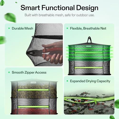 VIVOSUN 2-Layer Mesh Drying Rack Hanging Design with Green Zippers for Dehydrating, Indoor and Outdoor Pruning Shears Included - size: 2 Layer, style: 1 Pack