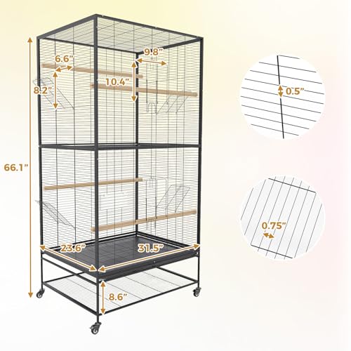 Garvee 66in Extra Large Bird Cage, Rolling Parrot Cage with Feeding Accessories, Metal Parakeet Cage for Parrots, Parakeets, Conures, Parrot